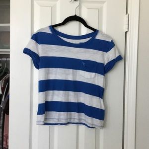 Blue and white striped t-shirt